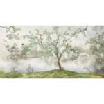 Tree & Birds in Japanese Garden Peel and Stick Wallpaper