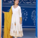 Stylish Mustard Hand Block Print Anarkali Suit with Dupatta